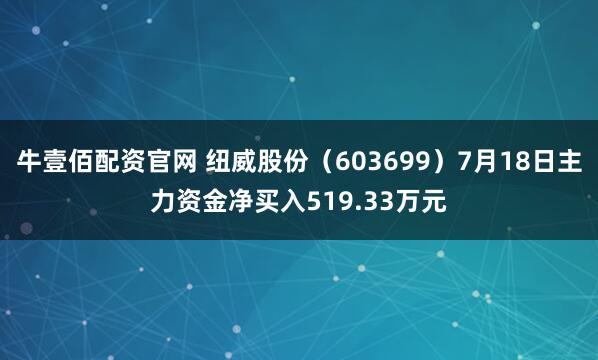 牛壹佰配资官网 纽威股份（603699）7月18日主力资金净买入519.33万元